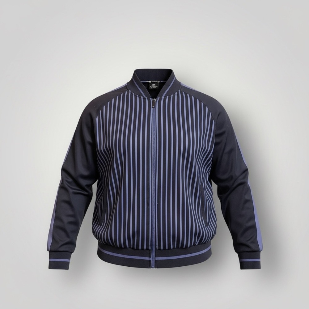Jian Wang Track Jacket Mens XL Blue Pinstripe Excellent Full Zip Bomber‎ Sporty